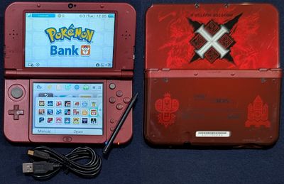 Dual IPS Monster Hunter Nintendo &quot;New&quot; 3DS XL with 256GB microSD, USB charger