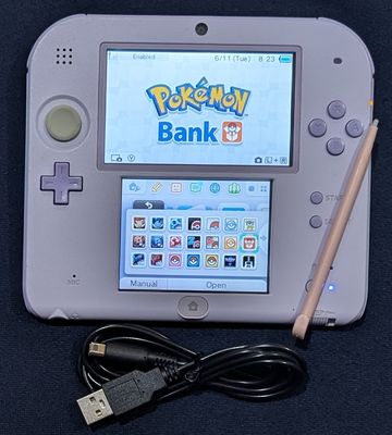 Custom Lavender Purple Original 2DS with 64GB SD, USB charging cable