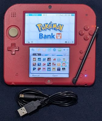 Custom Red Original 2DS with 64GB SD, USB charging cable