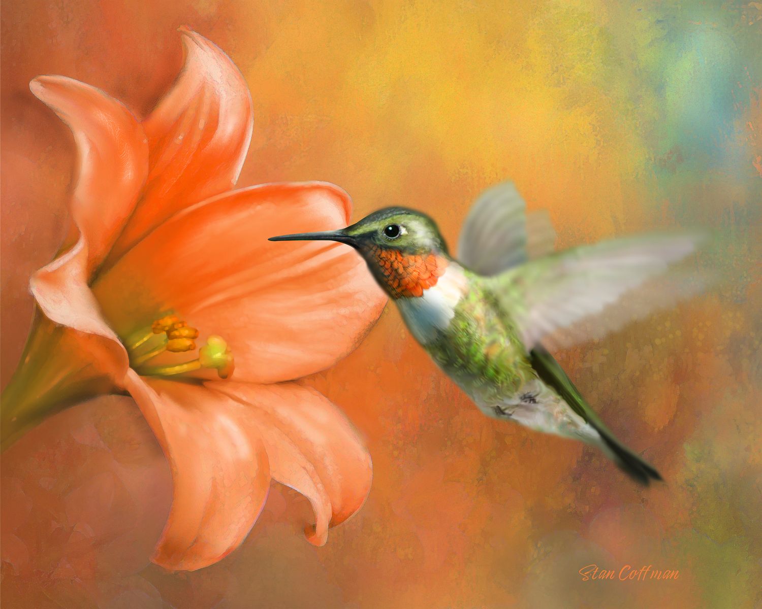 Hummingbird and Lily Flower