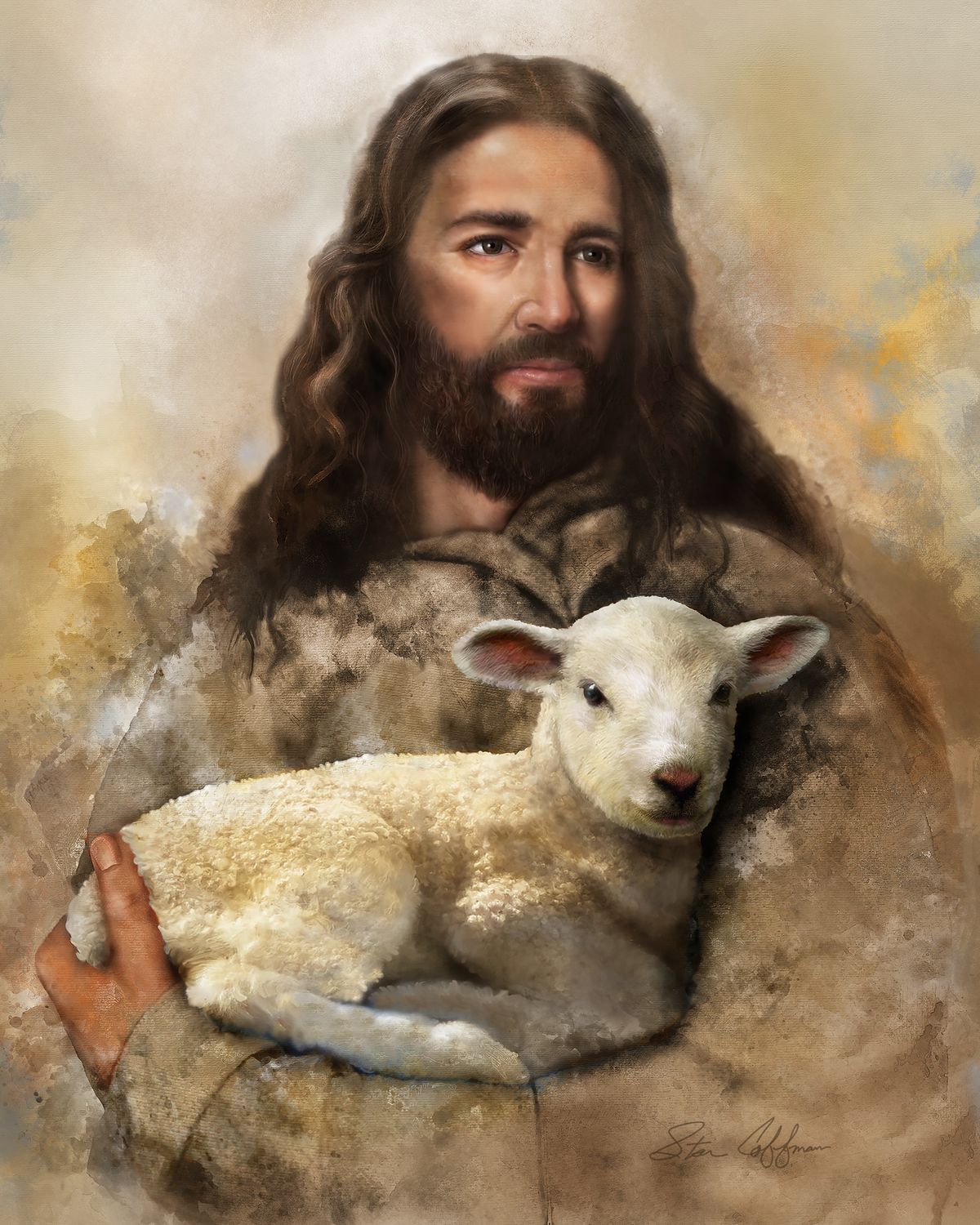 Jesus holding a lamb