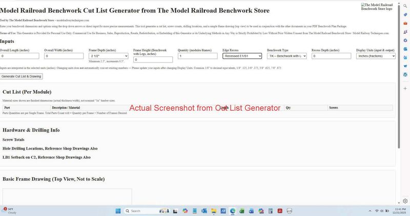 PRO Digital Benchwork Plan Package™ plus Model Railroad Benchwork Cut List Generator™