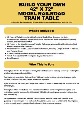 42"x72" Digital PDF Model Railroad Table Plan Package
