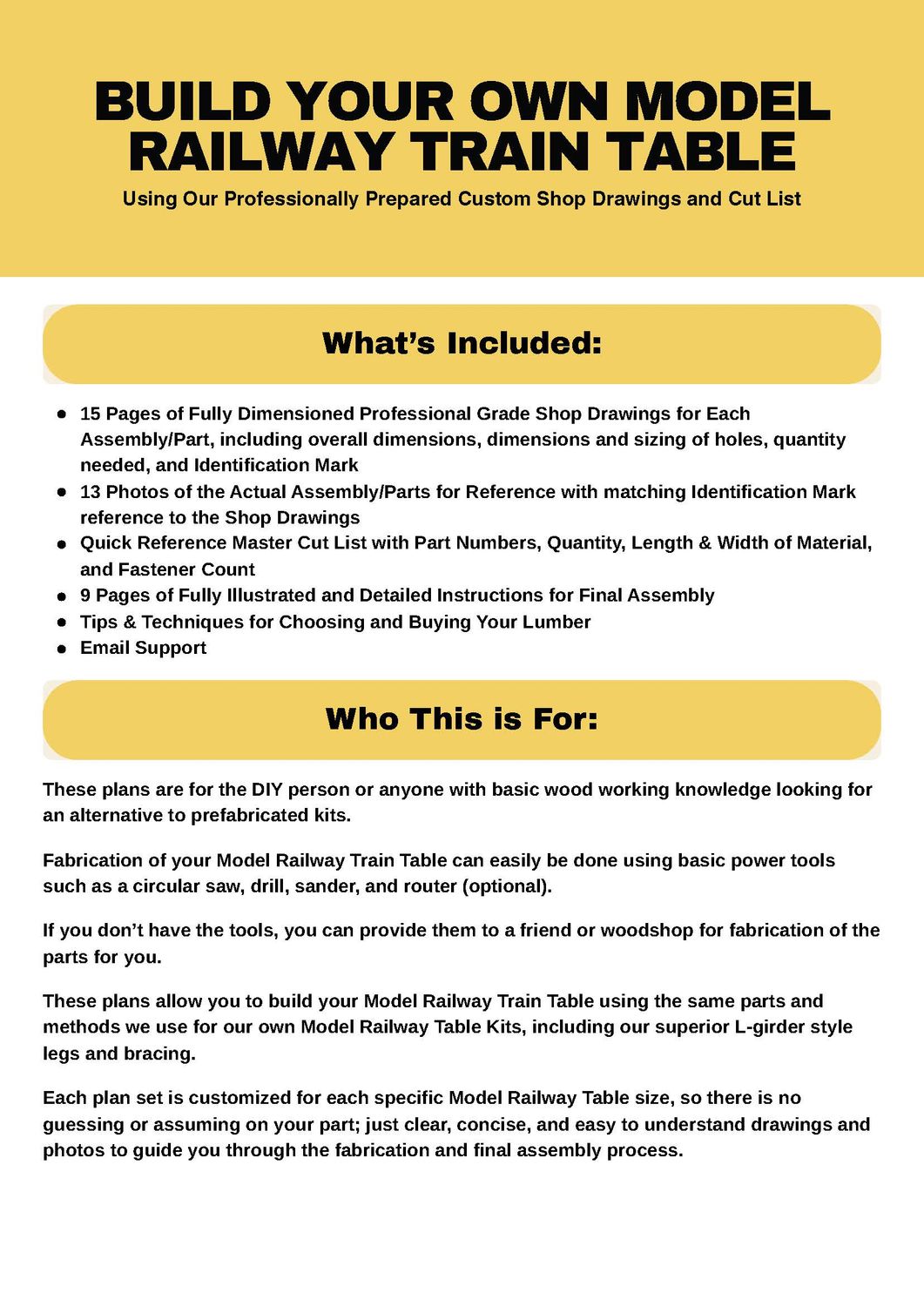 914mm x 2438mm Digital PDF Model Railroad Table Plan Package