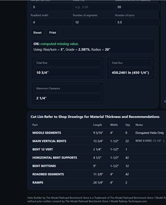 Helix Builder™ Digital Helix Design & Build Package Helix Builder Screenshot cut list example