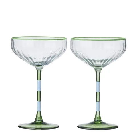 Lena Glass Rib Coupe | Set of 2, Colour: Blue/Green
