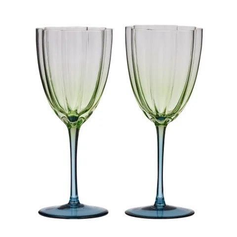 Lotti Tulip Wine Glass | Set of 2, Colour: Blue/Green