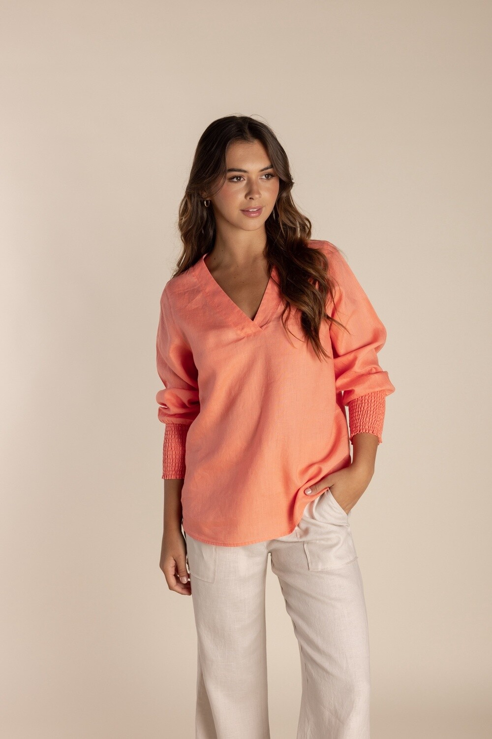Two T's - Linen Top Shirred Cuff 2643