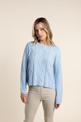 Two-T's - Cable Sweater 100% Cotton Ice Blue 2702