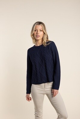 Two-T's - Cable Sweater 100% Cotton Navy 2702