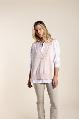 Two-T's - V Neck Vest With Side Buttons Pale Pink - 2709