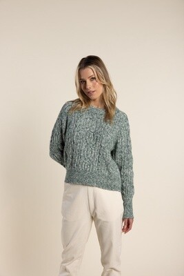 Two-T's - Crew Neck Cable Knit Moss - 2711