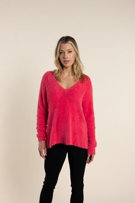 Two-T's - V Neck Fluffy Knit Paradise Pink - 2725