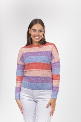 Bella Knitwear - Striped Boxy P/Over Coral Combo