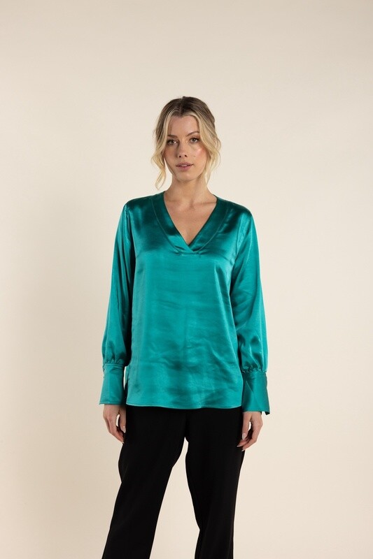 Two-T&#39;s - Satin V Neck Top Forest - 2733