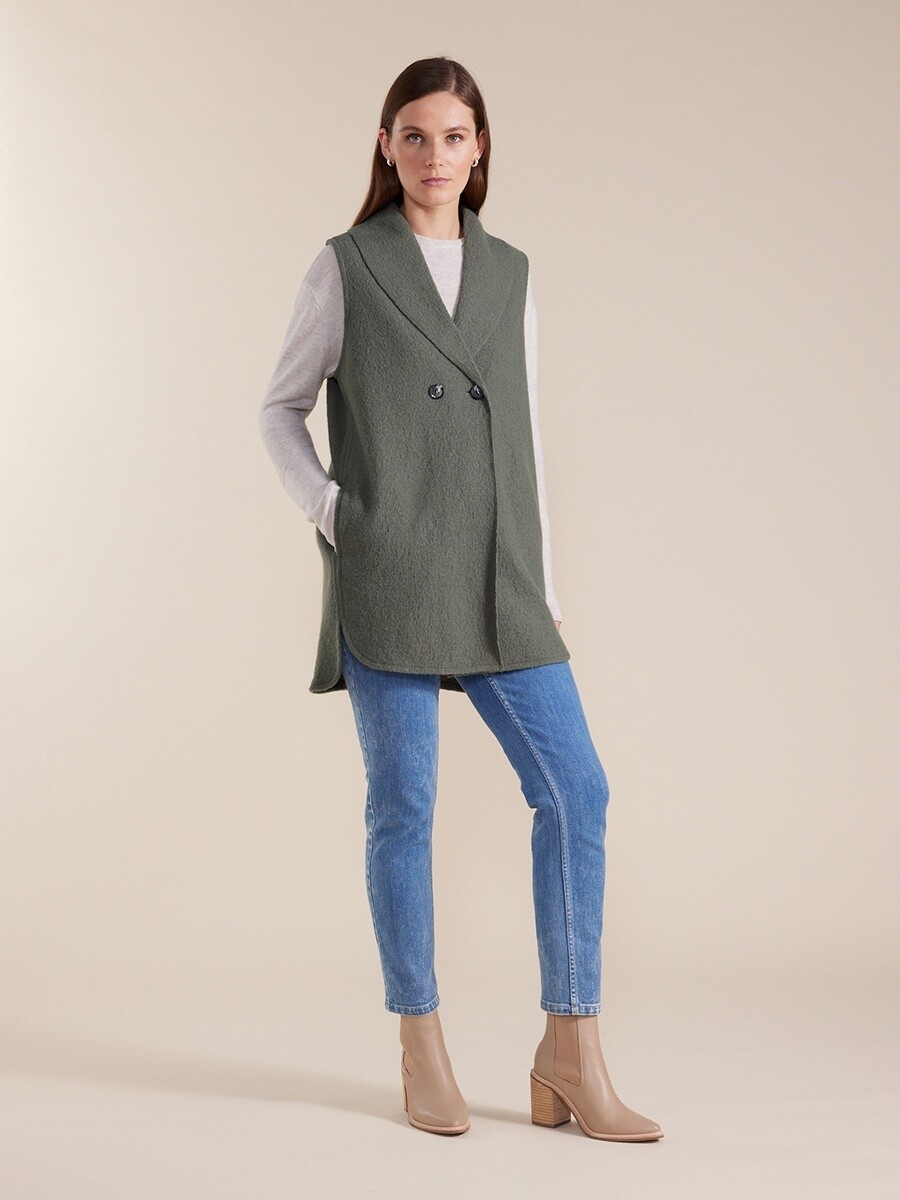 Marco Polo - Longline Wool Vest Sage - YTMW43522, Size: S