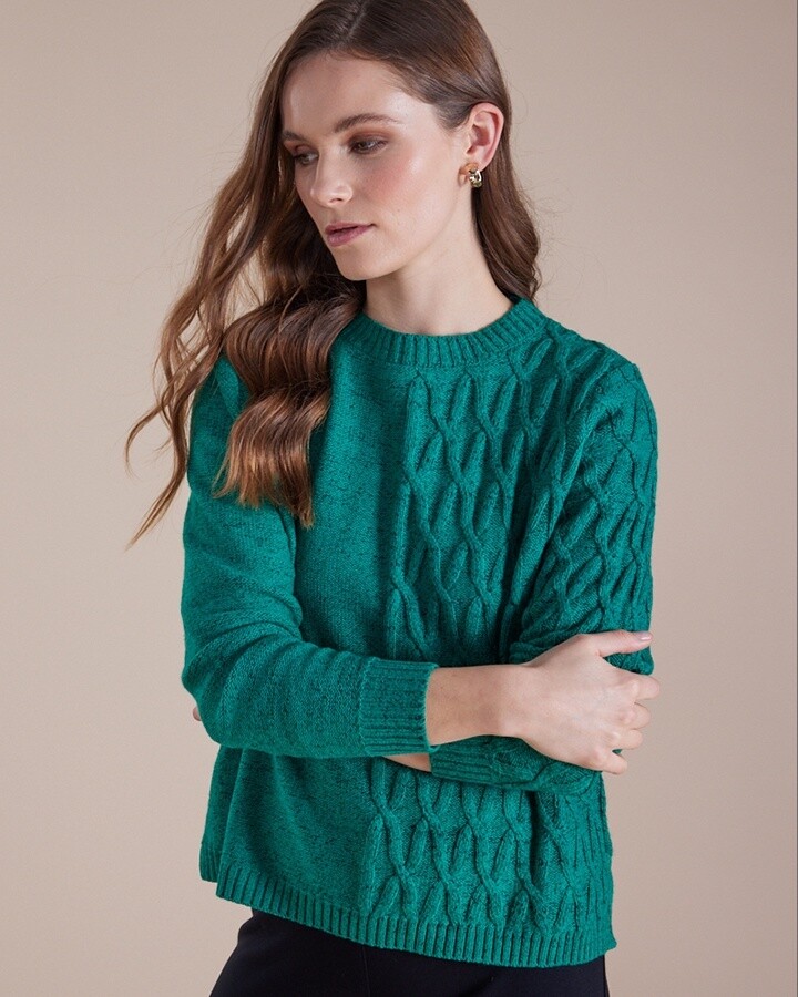 Marco Polo - L/S Cable Knit Sweater Forest - YTMW43529, Size: S
