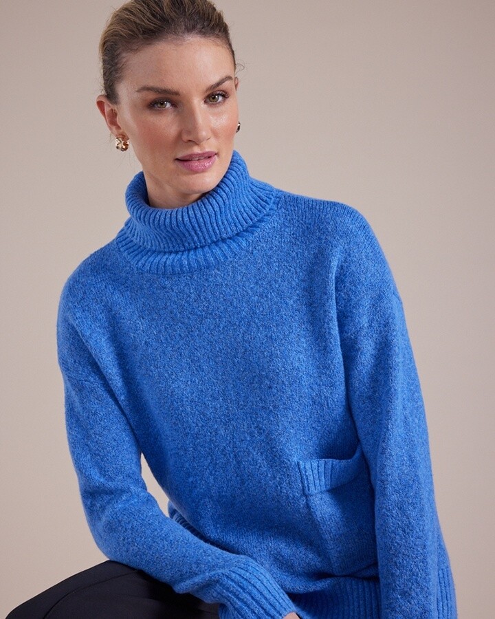 Marco Polo - Longline Roll Neck Sweater Blue - YTMW43562, Size: S