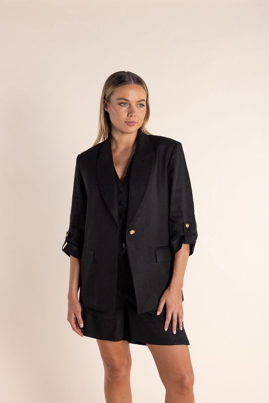 Two-T&#39;s - Linen Mix Blazer Black - 2829