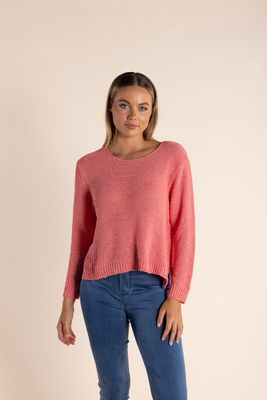 Two-T&#39;s - Tape Yarn Knit 7/8 Sleeve Coral - 2804