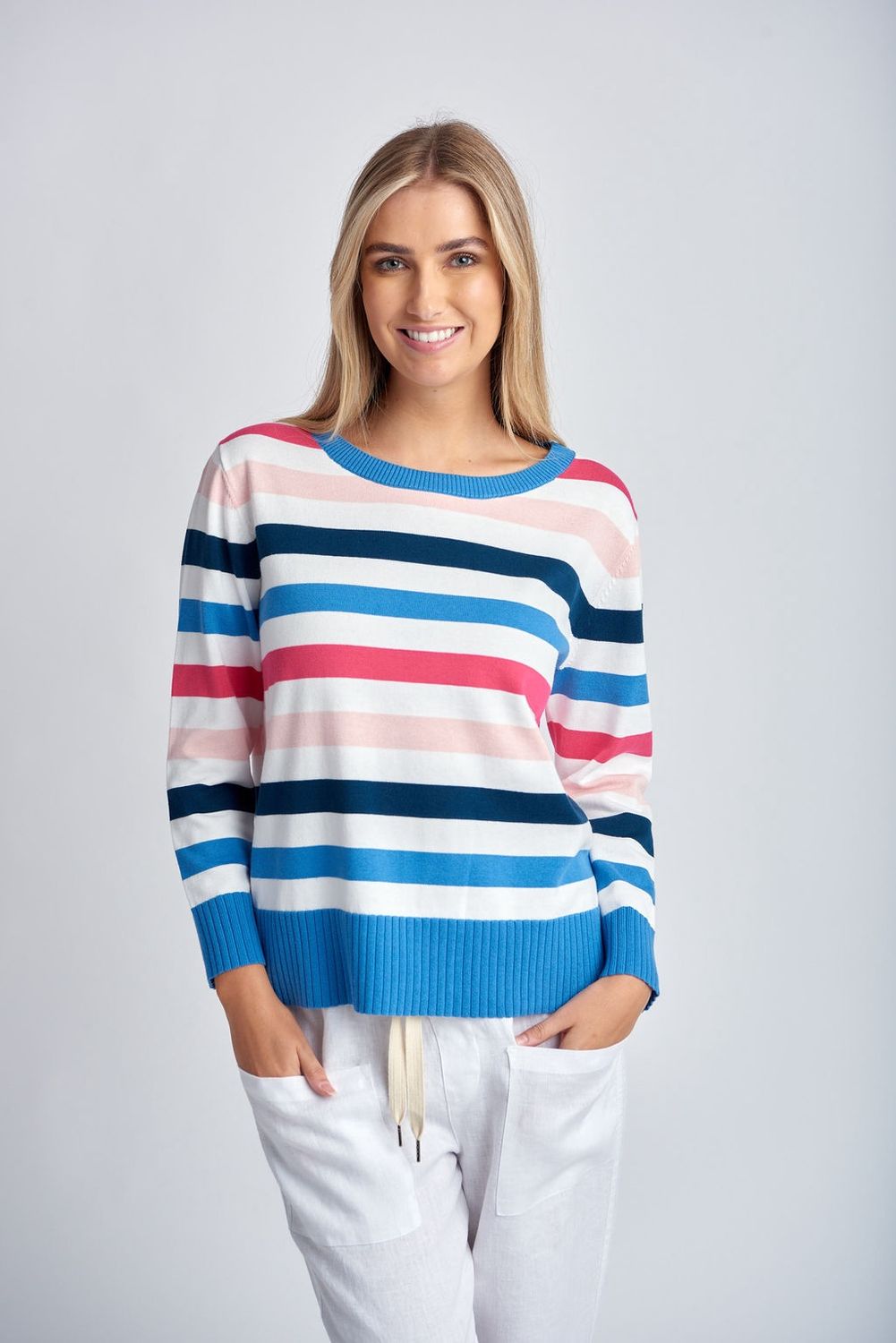 CPS - Multi Stripe Jumper Raspberry/White - C1833