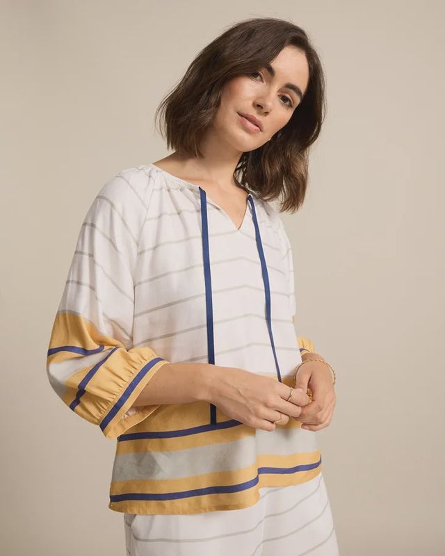 Marco Polo - Gathered Slv Stripe Top - YTMS54672