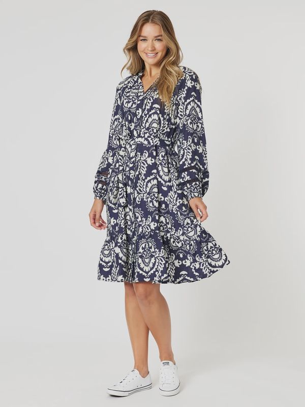 Threadz - Emily Print Button Dress / Navy/White 46553