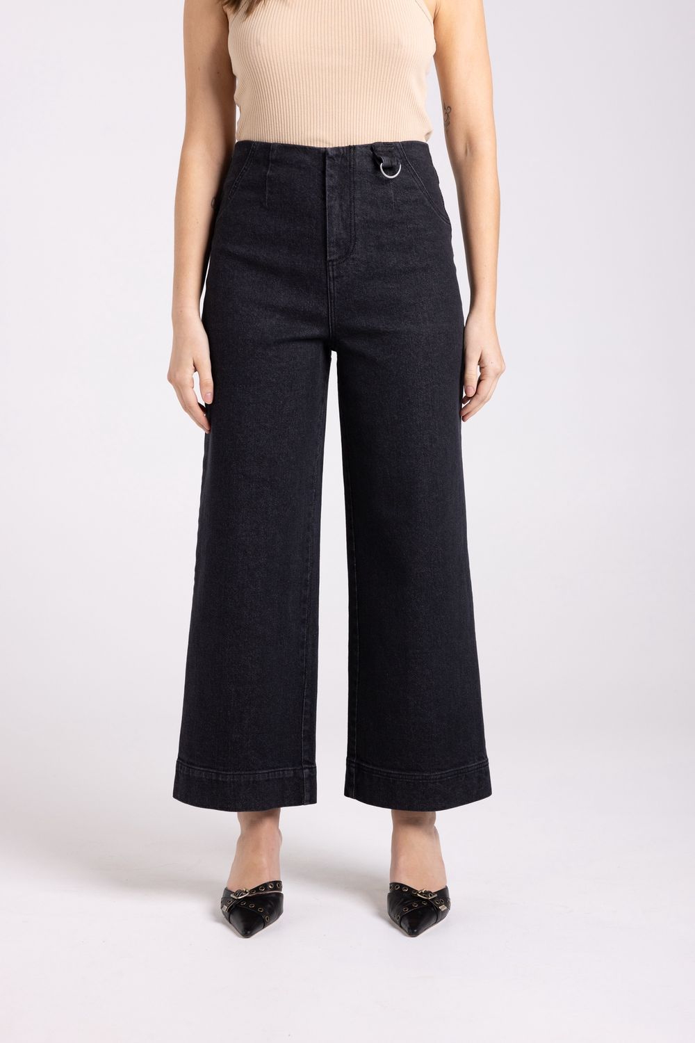 Two-T&#39;s - 7/8 Denim Wide Leg Pant / Black 3045