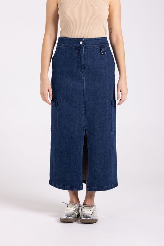 Two-T&#39;s - Denim Midi Cargo Skirt / Dark Denim 3046