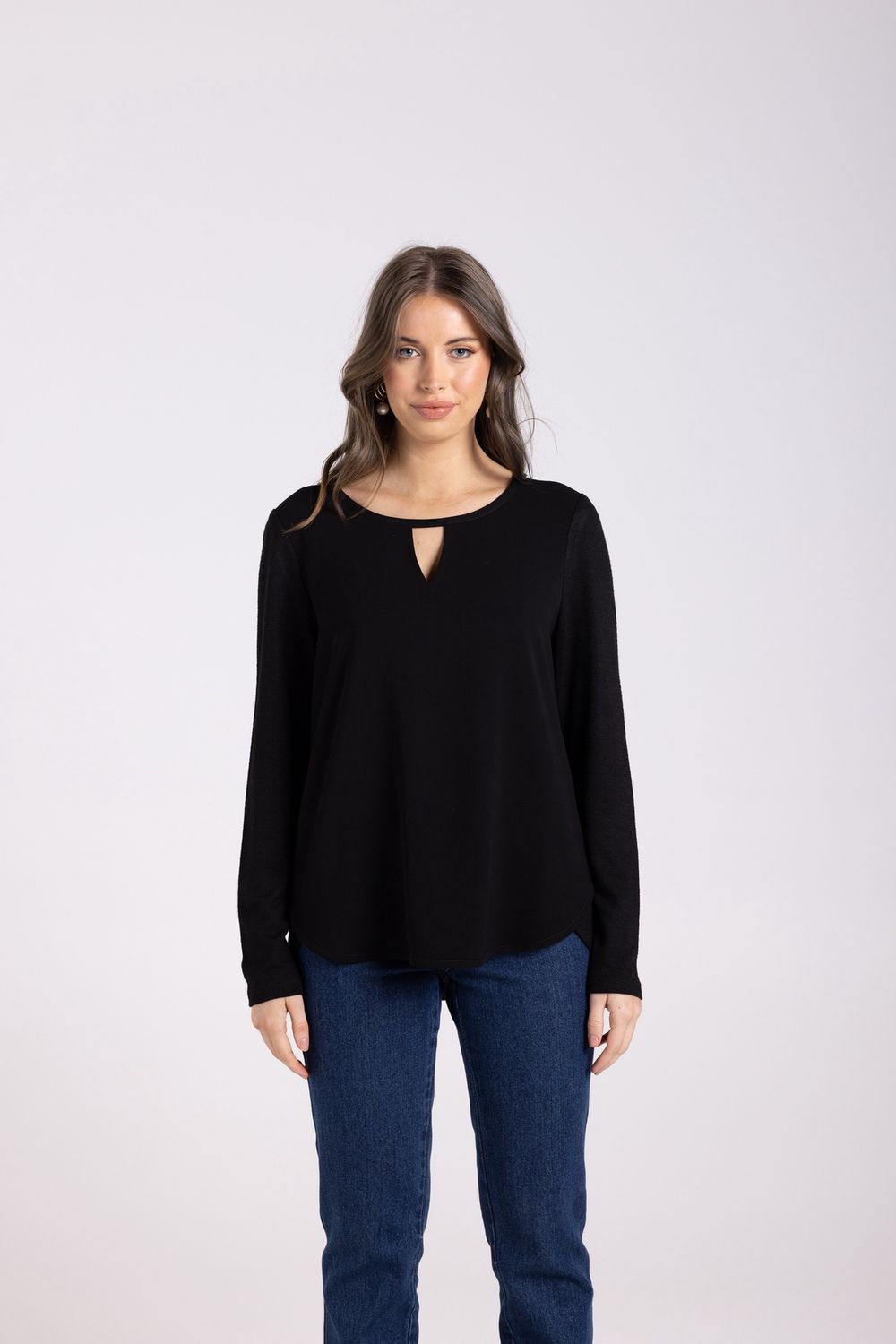 Two-T&#39;s - Keyhole Top With Knit Back / Black 3066