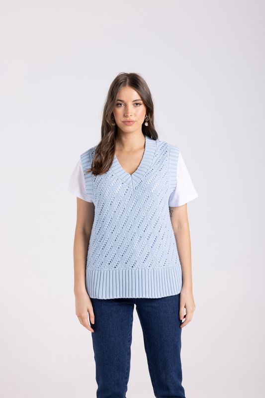 Two-T&#39;s - Pointelle V Neck Vest / Powder Blue 3003