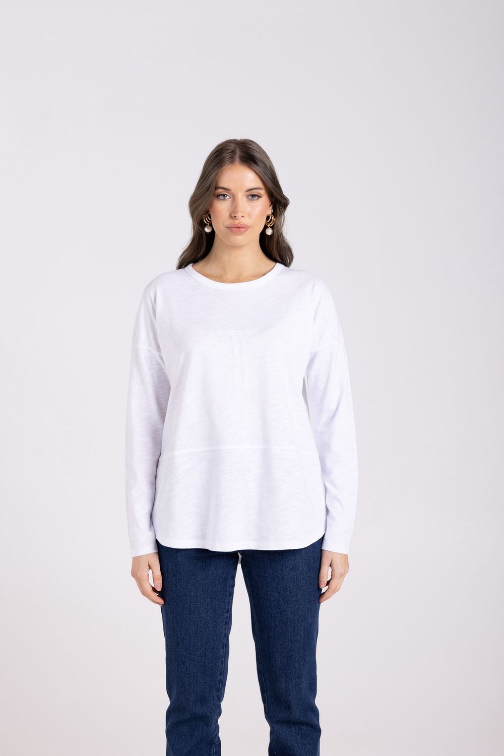 Two-T&#39;s - Logo Sequin Crew L/Slv Top / White 3025