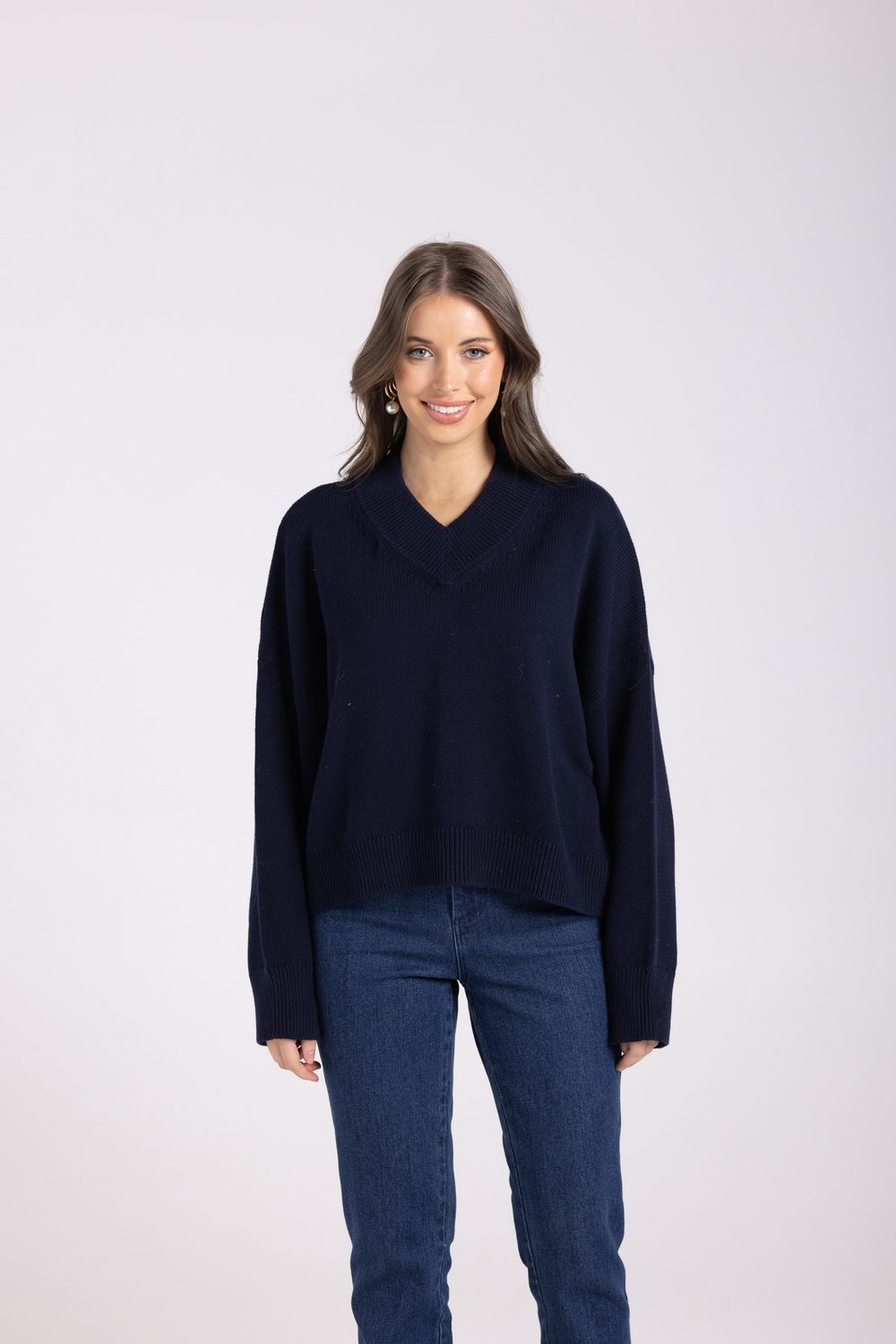 Two-T&#39;s - High V Neck Knit / French Navy 3073