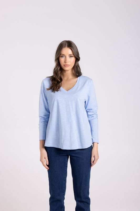 Two-T&#39;s - V Neck L/Slv Top / Powder Blue 3027