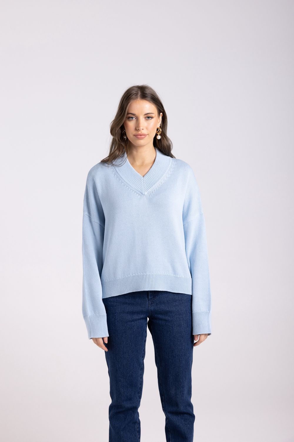 Two-T&#39;s - High V Neck Knit / Powder Blue 3073