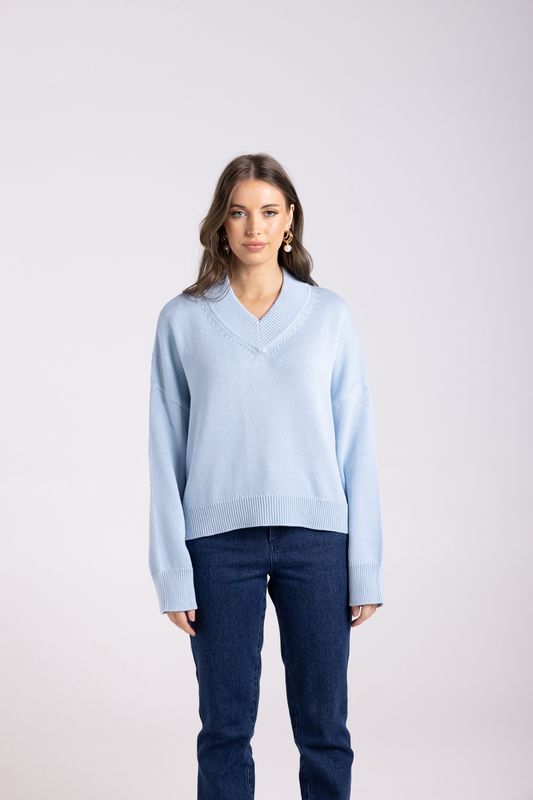 Two-T&#39;s - High V Neck Knit / Powder Blue 3073