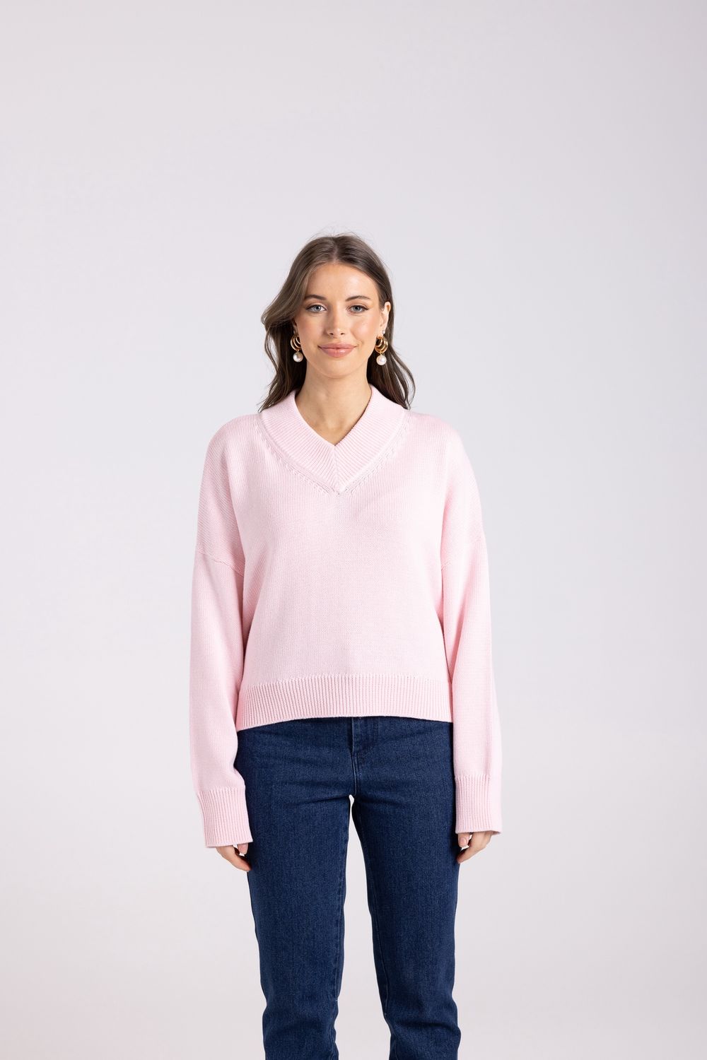 Two-T&#39;s - High V Neck Knit / Soft Pink 3073