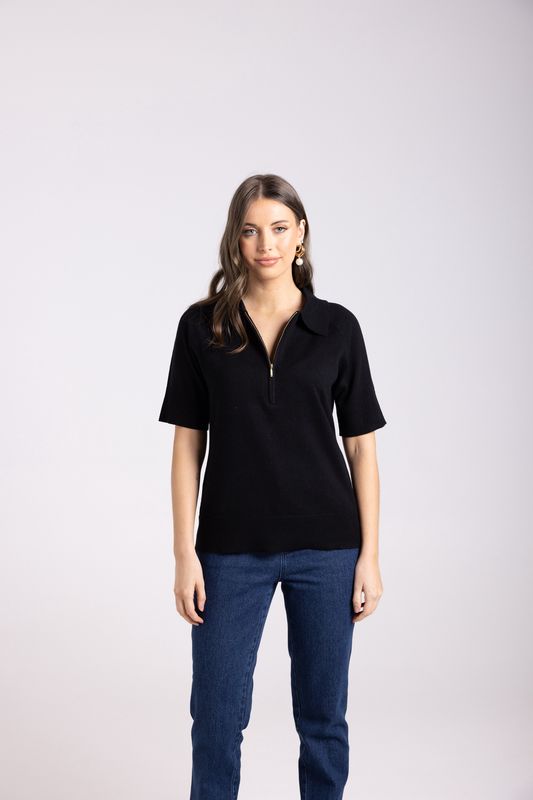 Two-T&#39;s - Zip Knit Polo / Black 3002