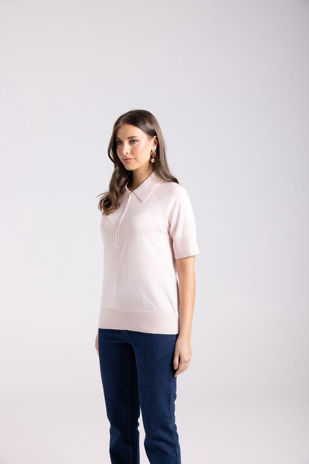 Two-T&#39;s - Zip Knit Polo / Soft Pink 3002