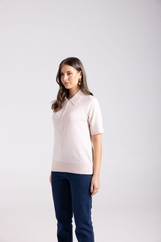 Two-T&#39;s - Zip Knit Polo / Soft Pink 3002