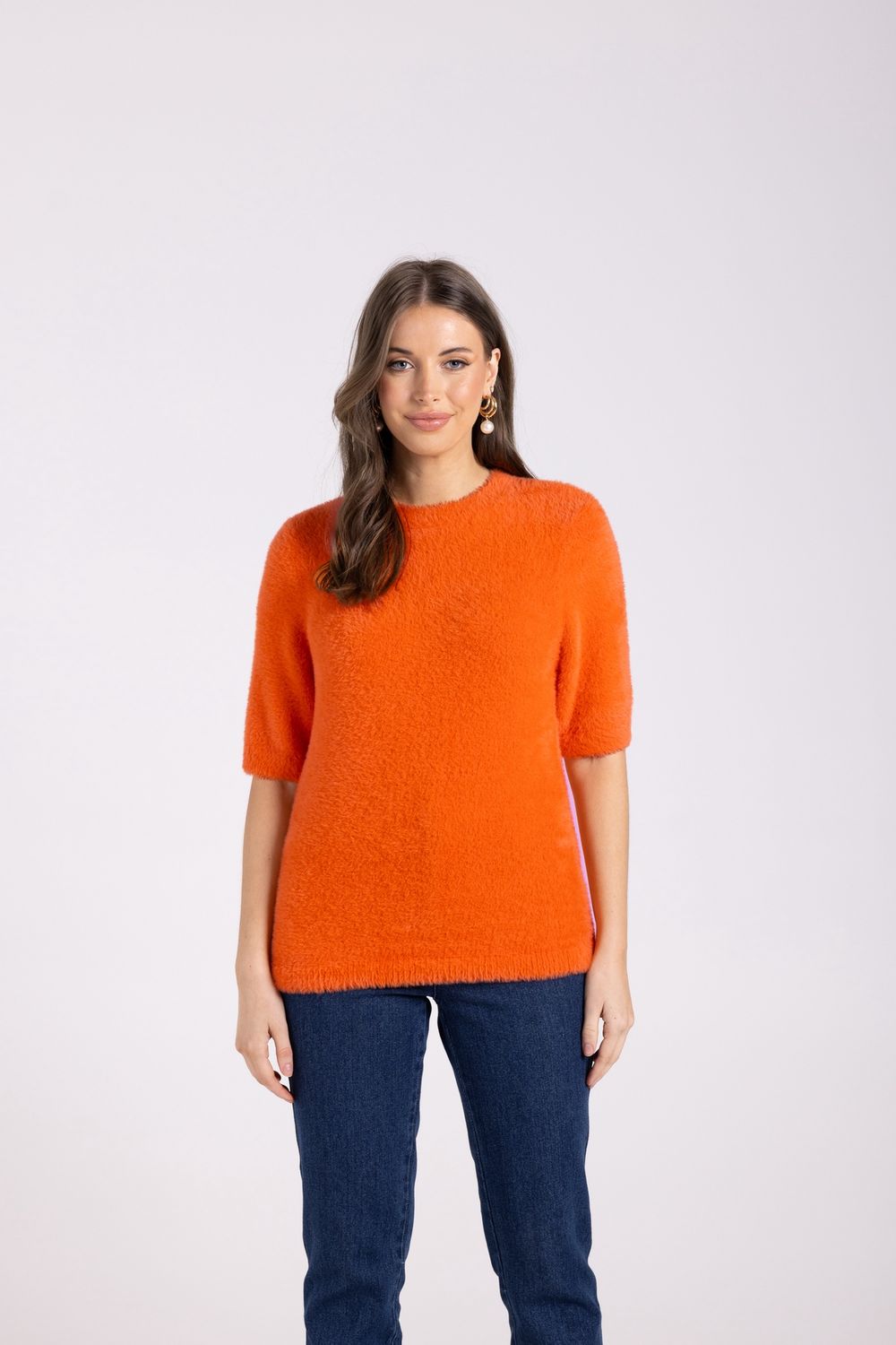 Two-T&#39;s - Fluffy S/Slv Crew Knit / Tangerine 3005