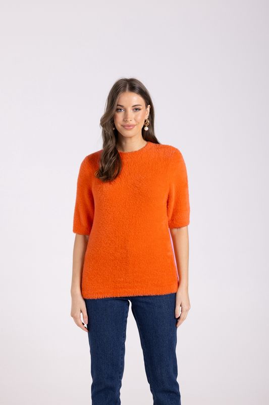 Two-T&#39;s - Fluffy S/Slv Crew Knit / Tangerine 3005