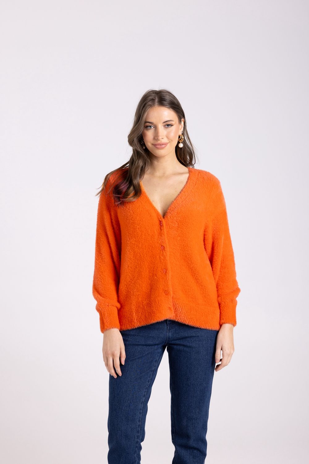 Two-T&#39;s - Fluffy Cardigan 7/8 Slv / Tangerine 3006