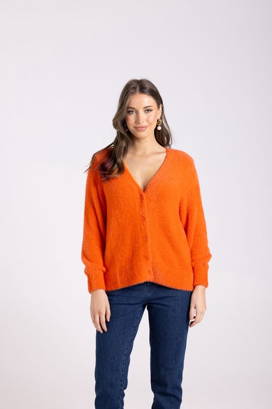Two-T&#39;s - Fluffy Cardigan 7/8 Slv / Tangerine 3006