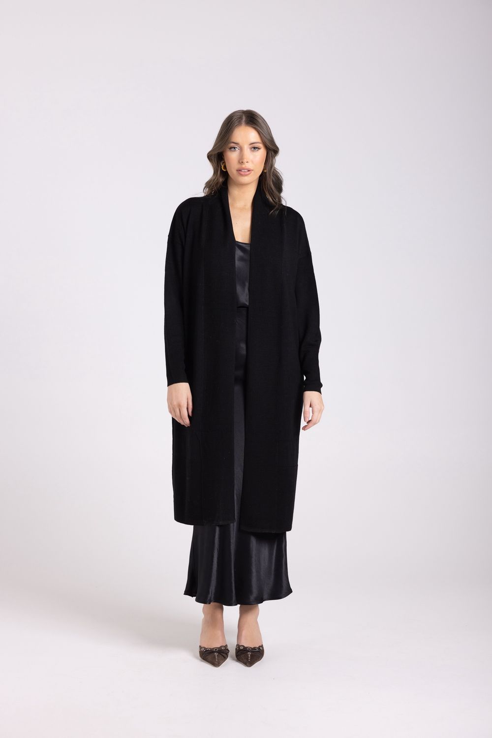 Two-T&#39;s - Merino Long Cardigan / Black 3018