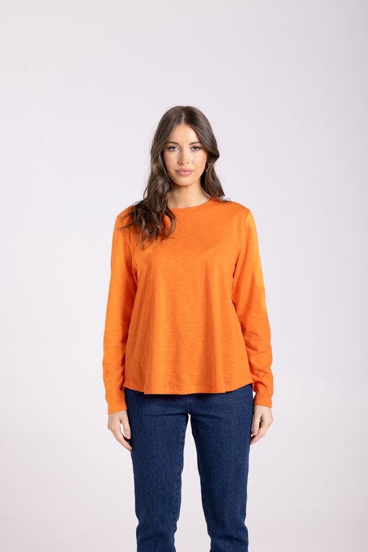 Two-T&#39;s - Crew Long Slv T-Shirt / Tangerine 3026