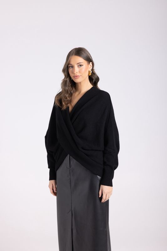 Two-T&#39;s - Cross Over Knit Jumper / Black 3071