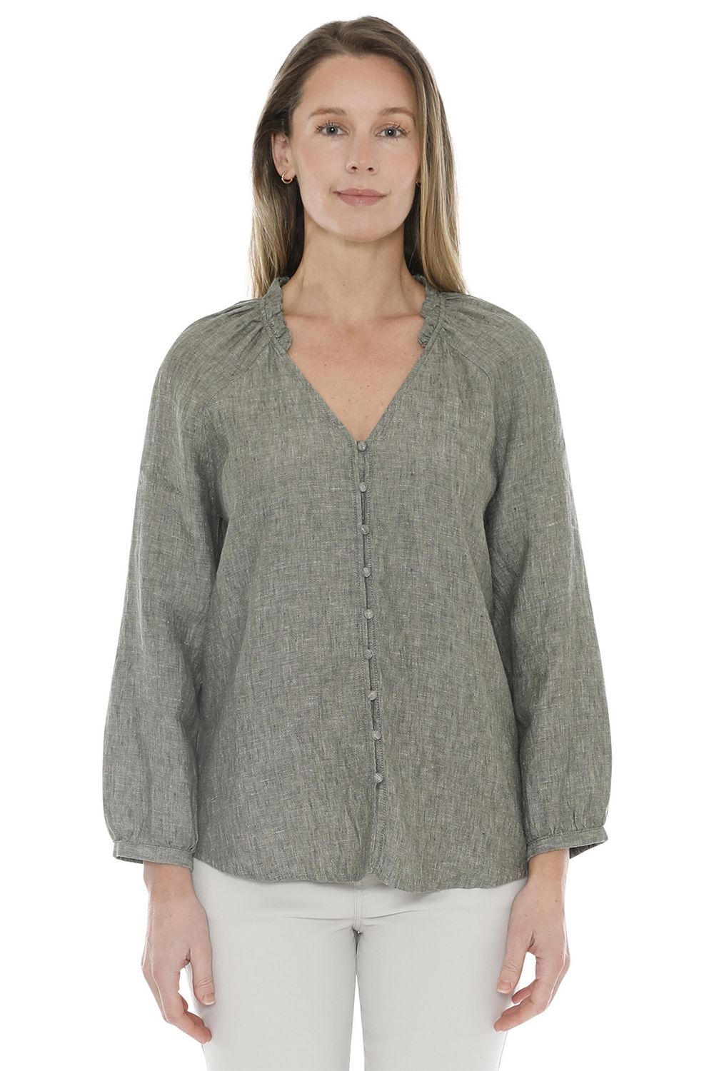 Jump - Crossdye Linen Top / Khaki 586J3079A