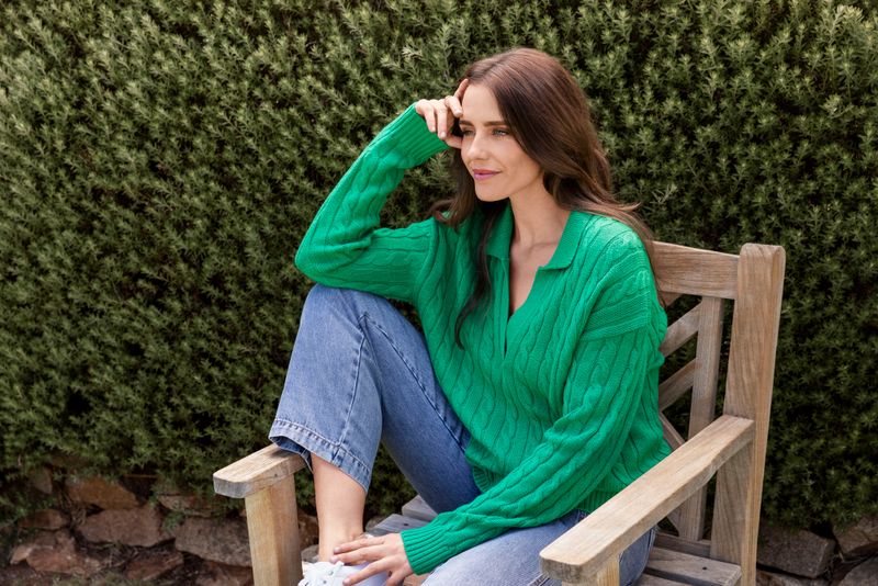 Jump - Collared Cable Pullover / Kelly Green 58611031A