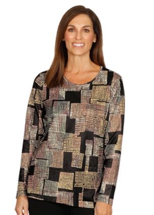 Jillian - Domino Print Tee Black/Camel 6176